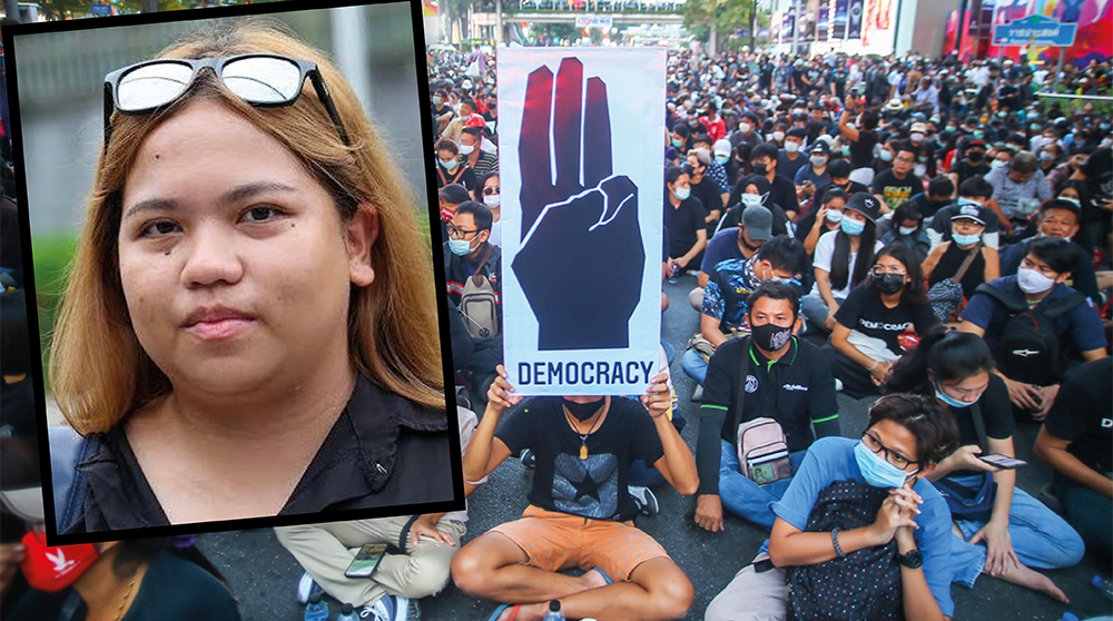 Demonstrationer i Bangkok 2020 och Netiporn "Bung" Sanesangkhom.